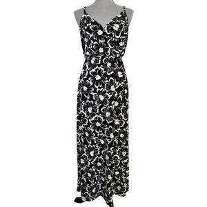 Gilli Black White Floral Sleeveless Maxi Dress Slit Small Wedding Guest Stretch